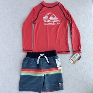Quiksilver Toddler Boys Size 3T Rash Guard Swim Set UPF 50+ 2-Piece NWT NEW